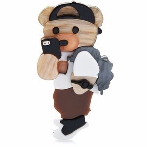 Cute Bear Brooch with Backpack taking a Picture